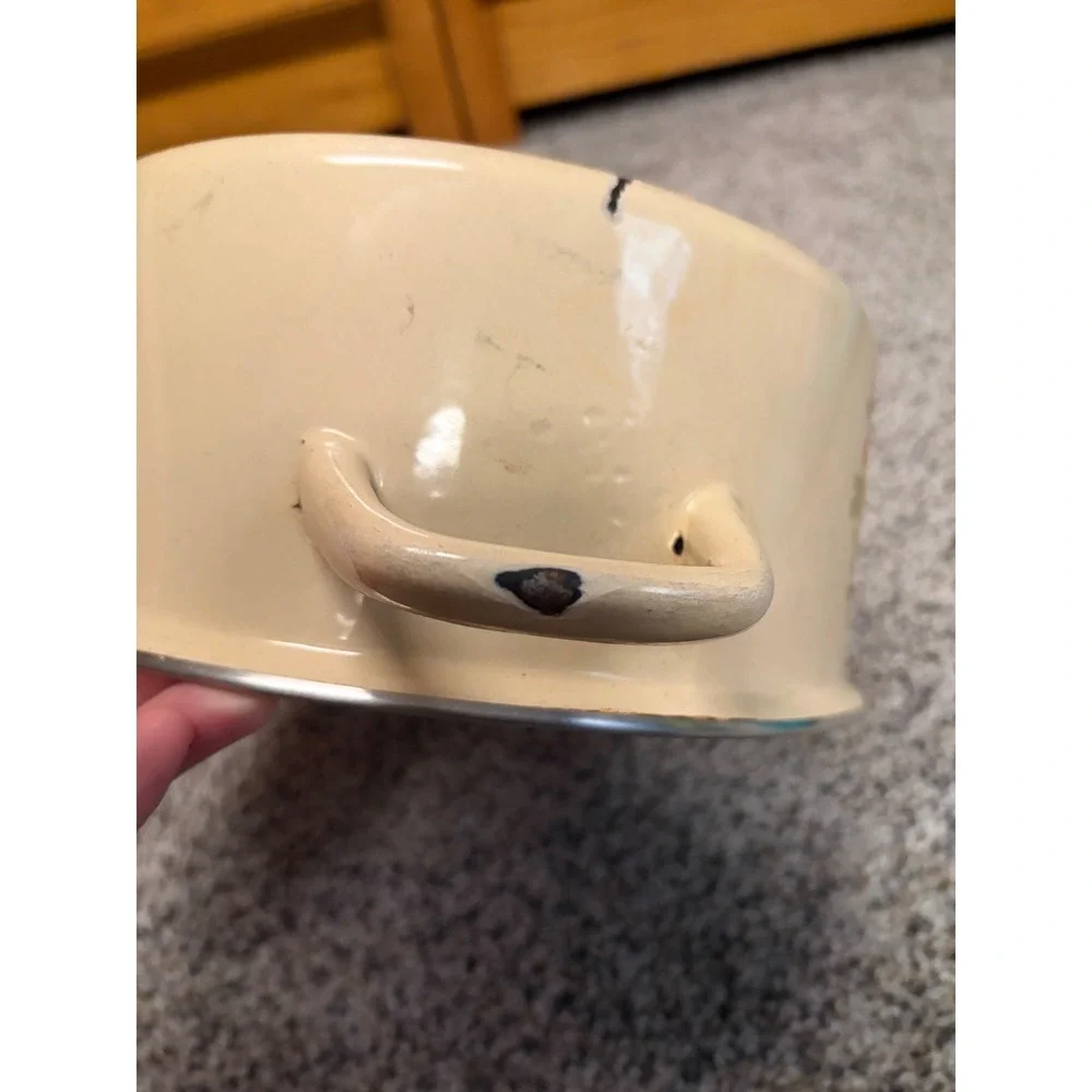 Vintage 70s Enamelware Merry Mushroom Pot Retro